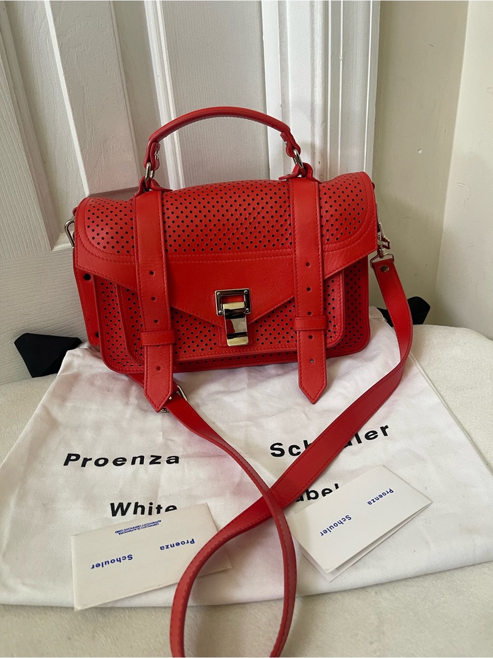 Proenza Schouler PS1 Red Perforated Lambskin  Leather Satchel